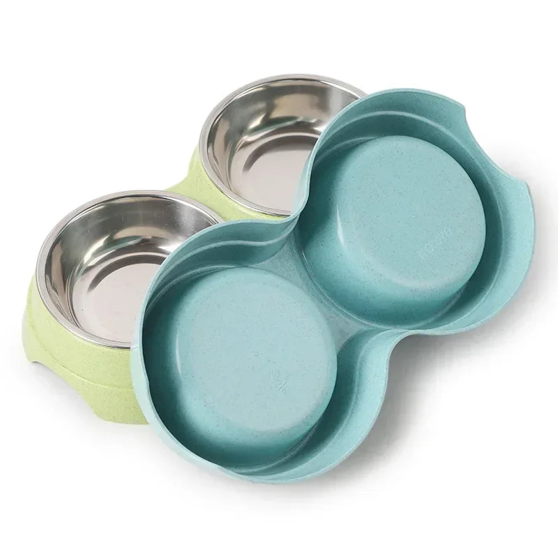 Set Doppia Ciotola Rialzata in Acciaio Inox